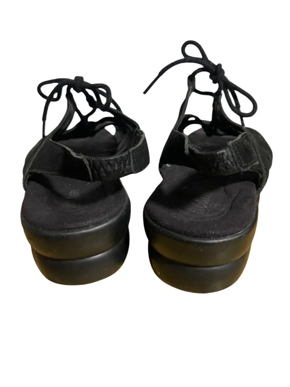 Cobbie Cuddlers Lace Up Ultra Massage Black Suede Leather Sandals Womens 8.5W